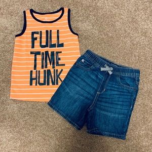 Toddler Boy Tank & Denim Shorts Set Outfit Sz 3T